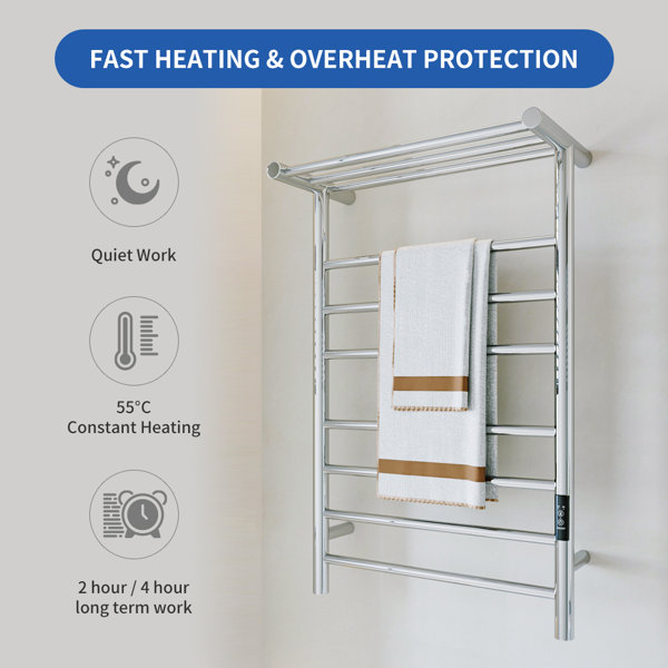 KWW Wall Mount Electric Towel Warmer with Shelf, Electric Stainless